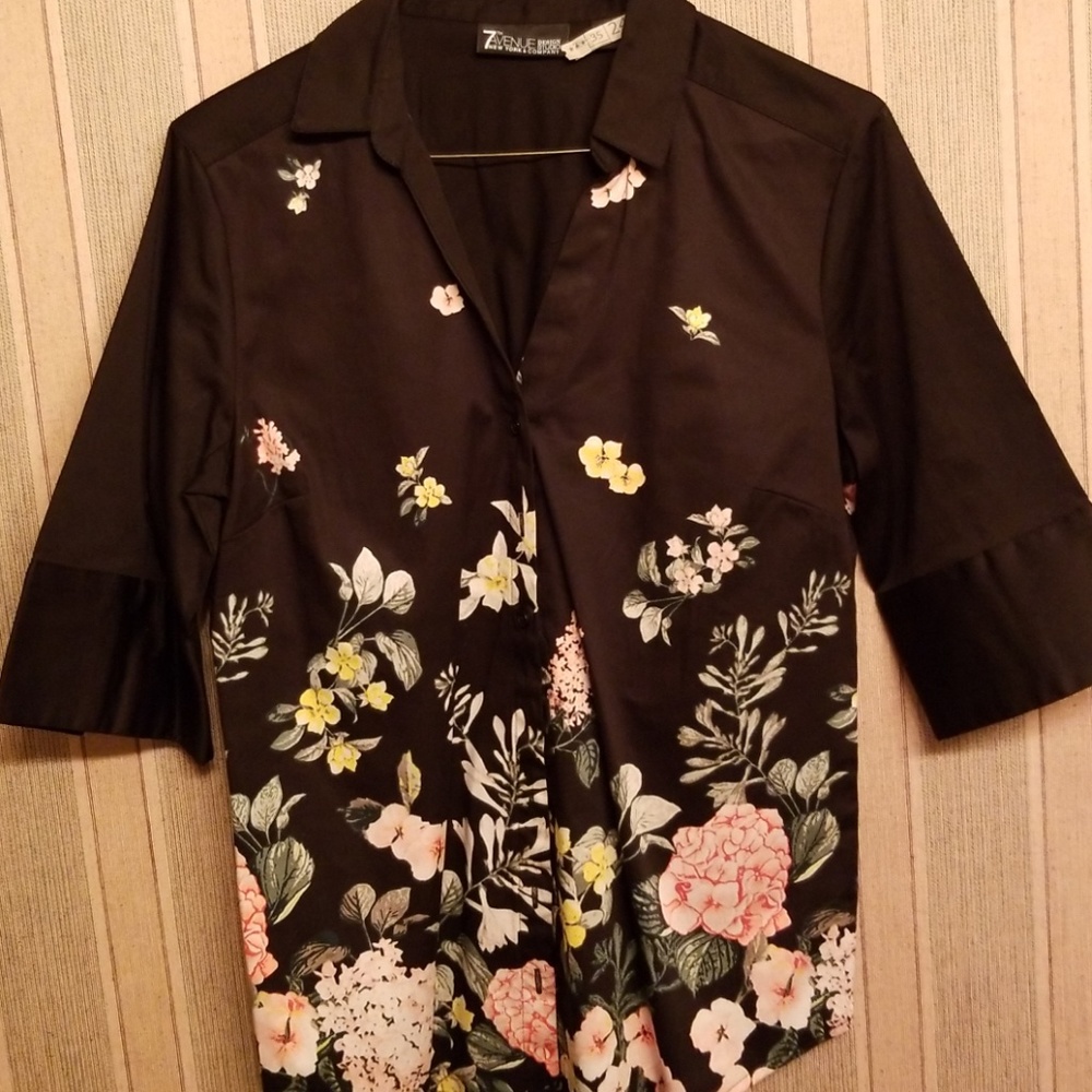 Button down black with floral shirt